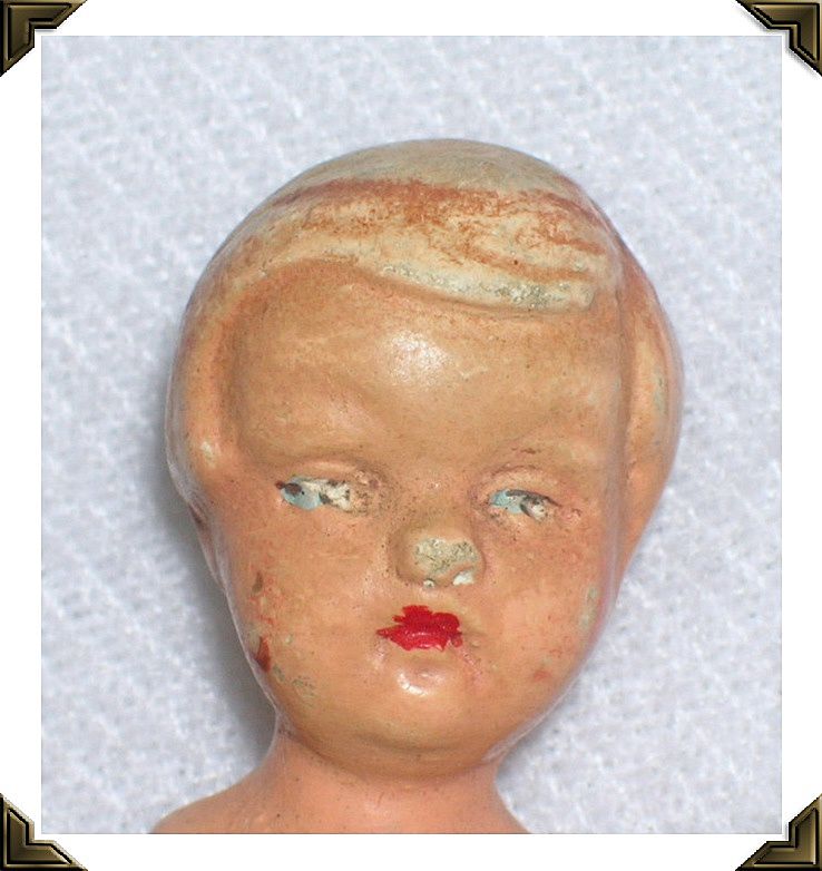 Miniature Bisque Boy Doll Jointed Molded Hair Painted Features Germany Miniature Bisque Boy Doll Jointed Molded Hair Painted Features Germany