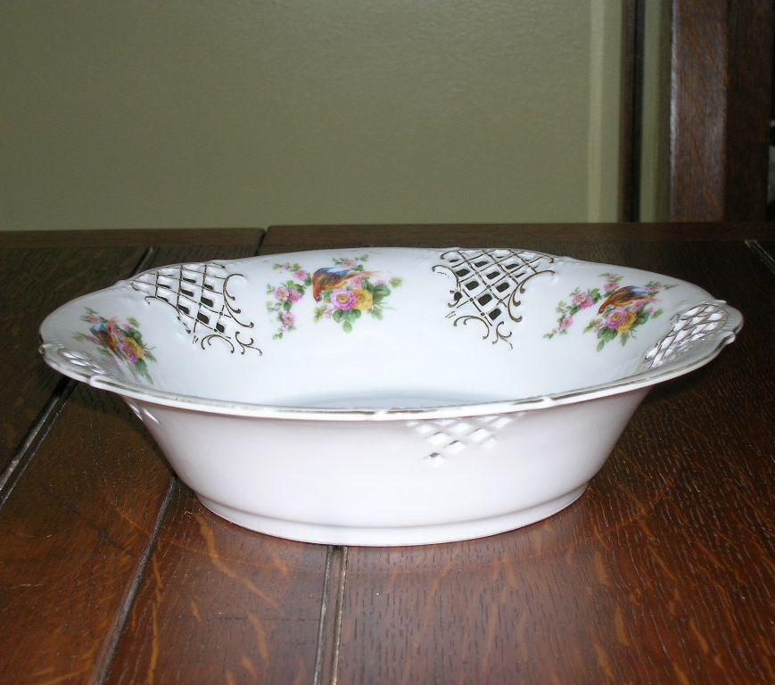 Schumann Dresden Germany Bowl Reticulated Phoenix Birds Flowers Schumann Dresden Germany Bowl Reticulated Phoenix Birds Flowers