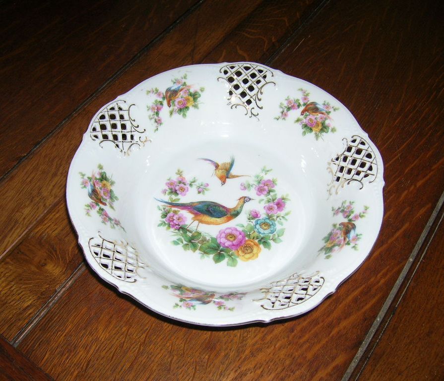Schumann Dresden Germany Bowl Reticulated Phoenix Birds Flowers Schumann Dresden Germany Bowl Reticulated Phoenix Birds Flowers