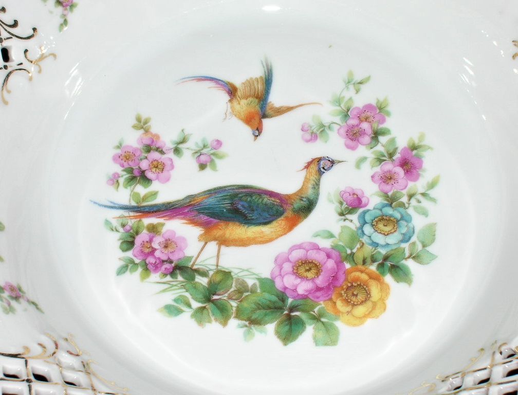 Schumann Dresden Germany Bowl Reticulated Phoenix Birds Flowers Schumann Dresden Germany Bowl Reticulated Phoenix Birds Flowers