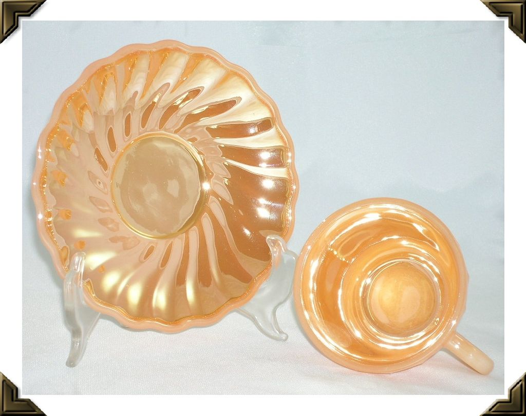Vintage Fire King Demitasse Cup & Saucer Swirl Pattern Peach Luster Vintage Fire King Demitasse Cup & Saucer Swirl Pattern Peach Luster