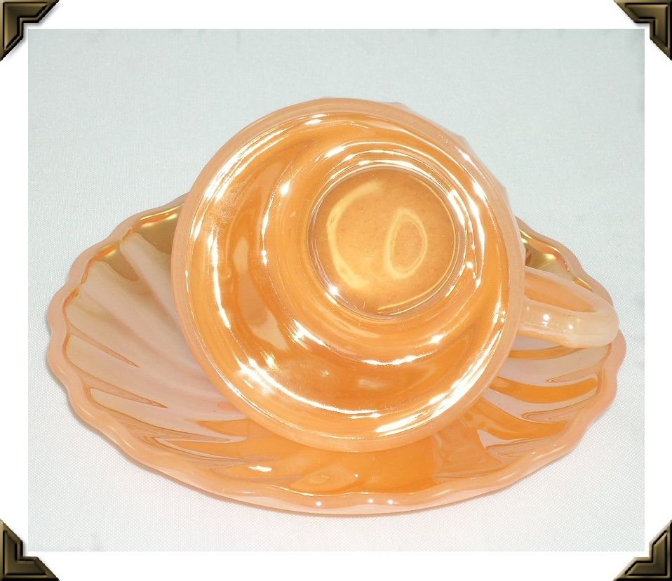 Vintage Fire King Demitasse Cup & Saucer Swirl Pattern Peach Luster Vintage Fire King Demitasse Cup & Saucer Swirl Pattern Peach Luster