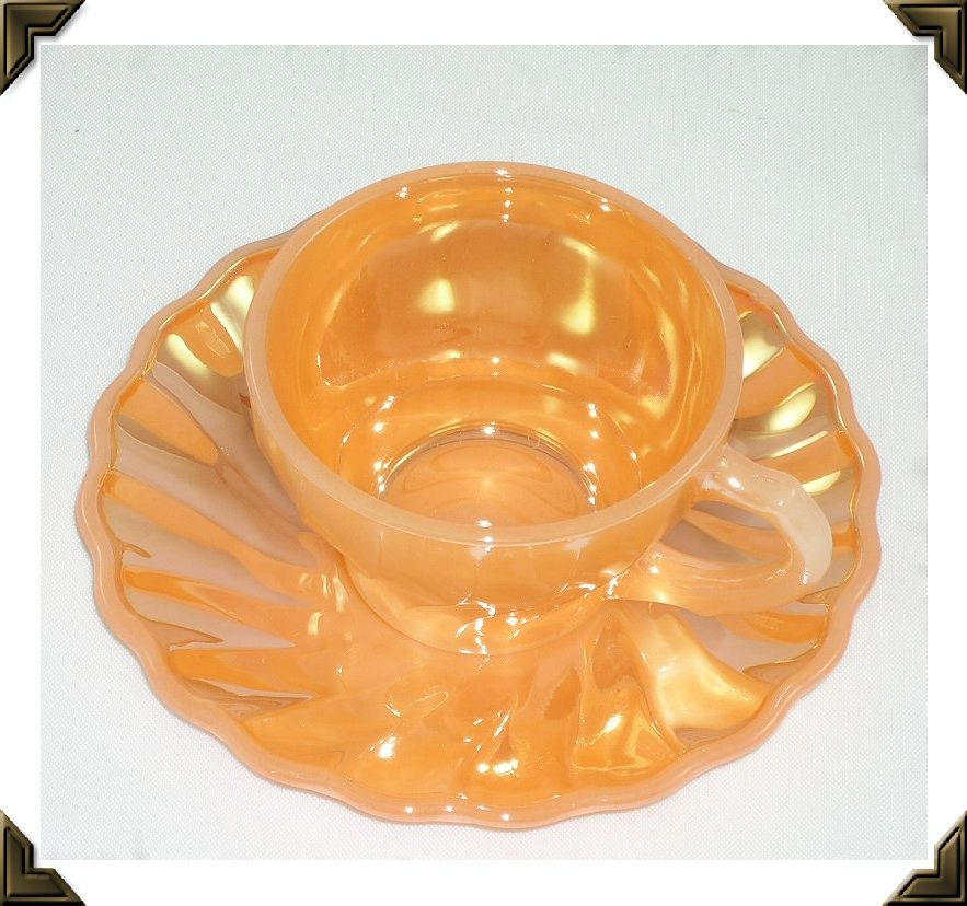 Vintage Fire King Demitasse Cup & Saucer Swirl Pattern Peach Luster Vintage Fire King Demitasse Cup & Saucer Swirl Pattern Peach Luster