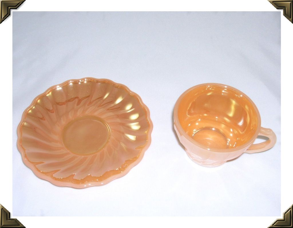 Vintage Fire King Demitasse Cup & Saucer Swirl Pattern Peach Luster Vintage Fire King Demitasse Cup & Saucer Swirl Pattern Peach Luster