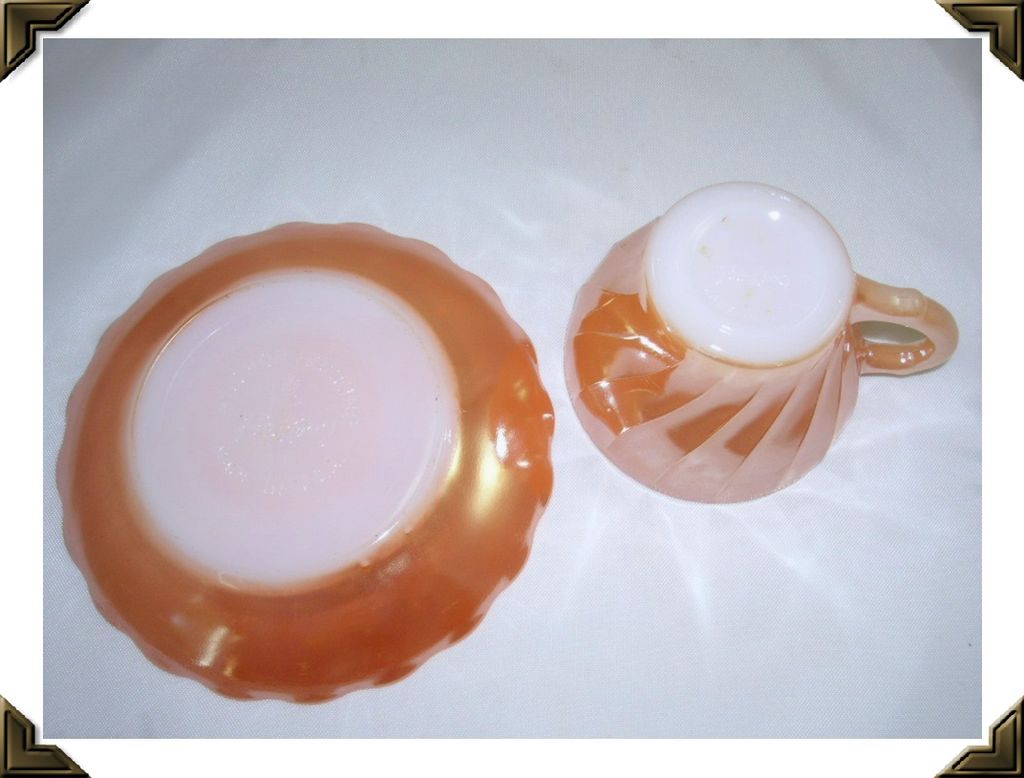 Vintage Fire King Demitasse Cup & Saucer Swirl Pattern Peach Luster Vintage Fire King Demitasse Cup & Saucer Swirl Pattern Peach Luster