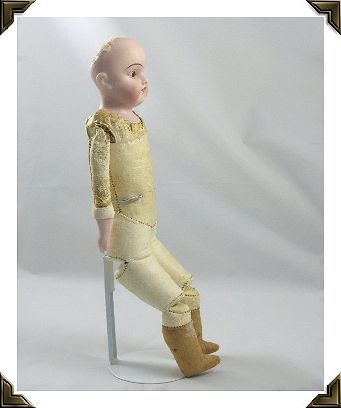 Antique German Bisque Shoulder Head Doll Leather Jointed Body 11" Tall Antique German Bisque Shoulder Head Doll Leather Jointed Body 11" Tall