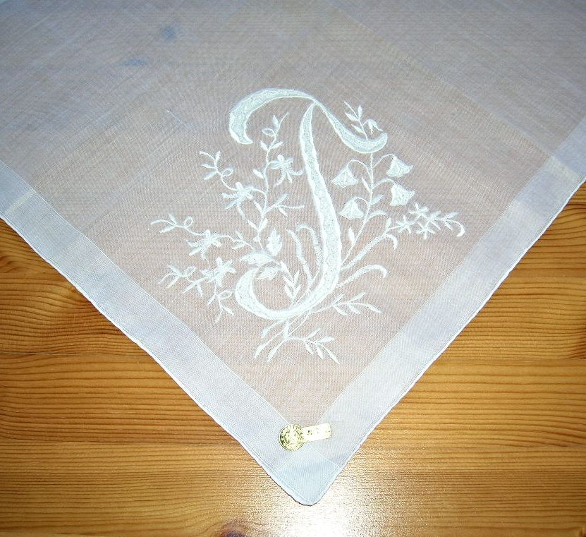 Pretty Vintage NOS Initial J Handkerchief/Hanky White On White Pretty Vintage NOS Initial J Handkerchief/Hanky White On White