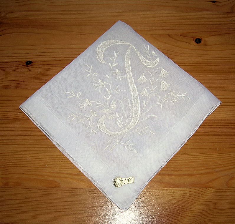 Pretty Vintage NOS Initial J Handkerchief/Hanky White On White Pretty Vintage NOS Initial J Handkerchief/Hanky White On White