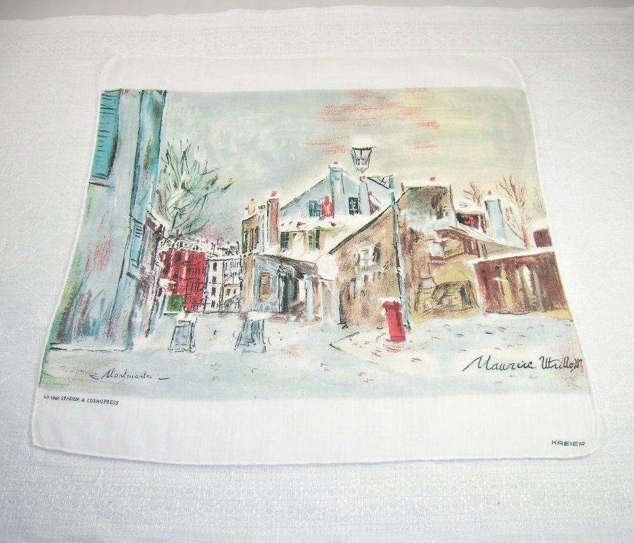 Vintage Handkerchief Hanky Montmartre Artist Maurice Utrillo Vintage Handkerchief Hanky Montmartre Artist Maurice Utrillo