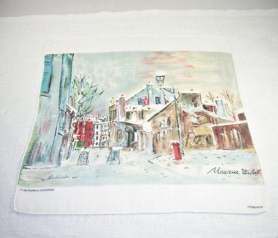 Vintage Handkerchief Hanky Montmartre Artist Maurice Utrillo Vintage Handkerchief Hanky Montmartre Artist Maurice Utrillo