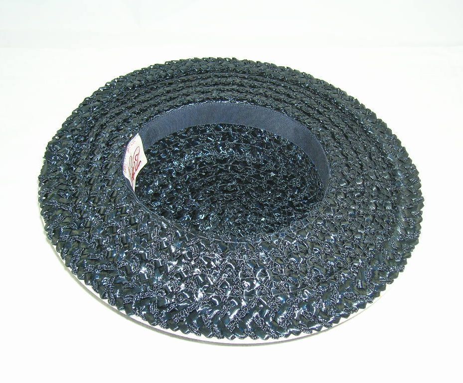 Vintage Betmar New York Paris Black Woven Straw Hat White Trim Vintage Betmar New York Paris Black Woven Straw Hat White Trim