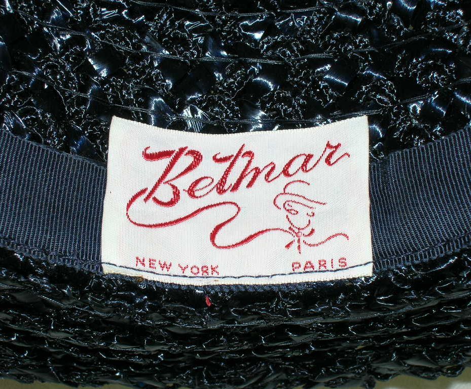 Vintage Betmar New York Paris Black Woven Straw Hat White Trim Vintage Betmar New York Paris Black Woven Straw Hat White Trim