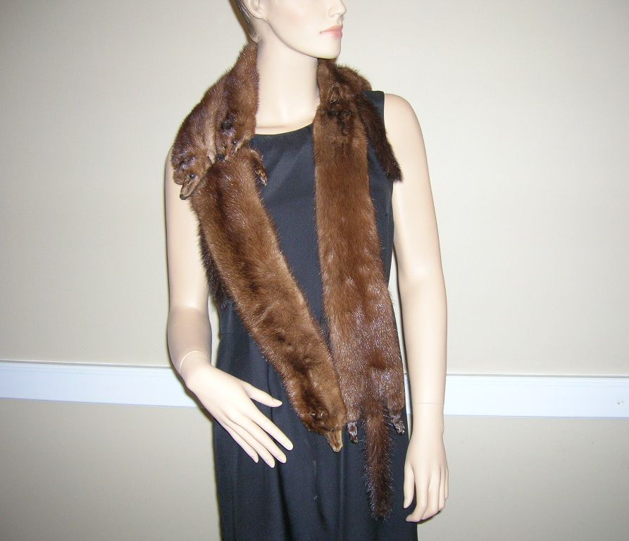 4 Vintage Rich Brown Mink Pelts Stole Collar Shawl 4 Vintage Rich Brown Mink Pelts Stole Collar Shawl