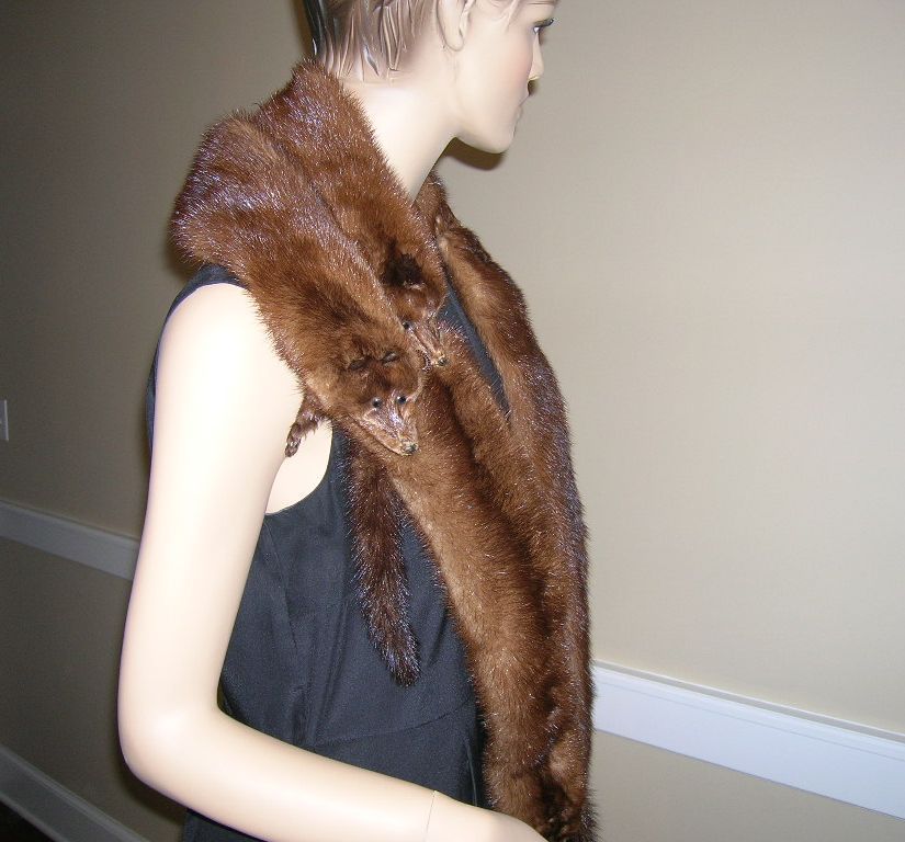 4 Vintage Rich Brown Mink Pelts Stole Collar Shawl 4 Vintage Rich Brown Mink Pelts Stole Collar Shawl