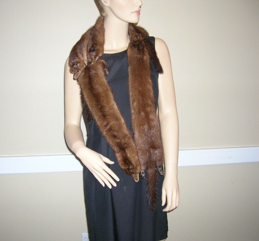 4 Vintage Rich Brown Mink Pelts Stole Collar Shawl 4 Vintage Rich Brown Mink Pelts Stole Collar Shawl