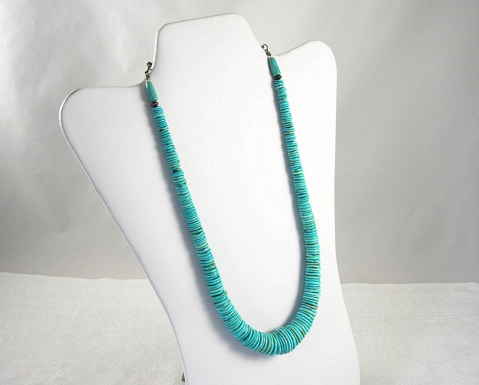 Gorgeous Vintage Native American Turquoise Necklace Rondelle Beads Gorgeous Vintage Native American Turquoise Necklace Rondelle Beads