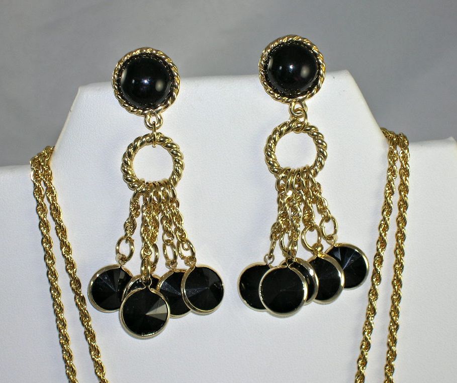 Vintage NOS Pendant Tassel Necklace Matching Pierced Dangle Earrings Vintage NOS Pendant Tassel Necklace Matching Pierced Dangle Earrings