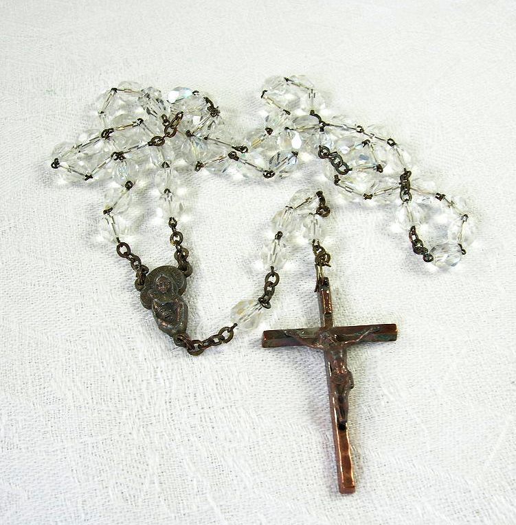 Lovely Vintage Catholic Religious Rosary Faceted AB Crystals Italy Lovely Vintage Catholic Religious Rosary Faceted AB Crystals Italy