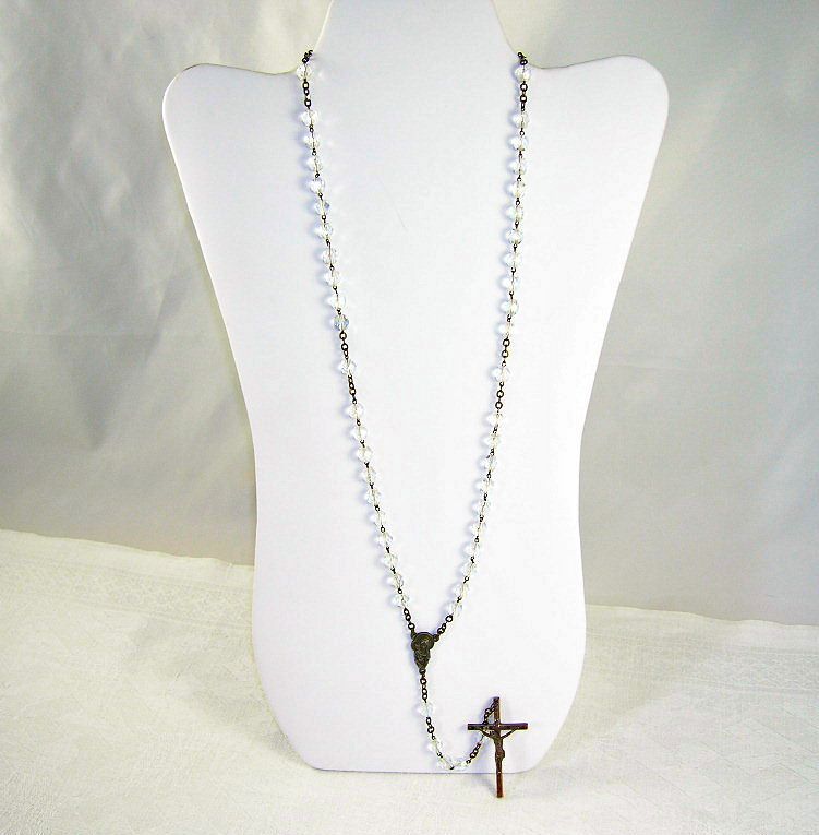 Lovely Vintage Catholic Religious Rosary Faceted AB Crystals Italy Lovely Vintage Catholic Religious Rosary Faceted AB Crystals Italy