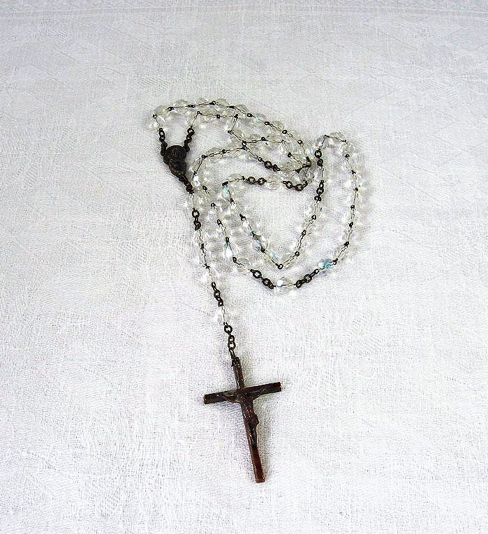 Lovely Vintage Catholic Religious Rosary Faceted AB Crystals Italy Lovely Vintage Catholic Religious Rosary Faceted AB Crystals Italy