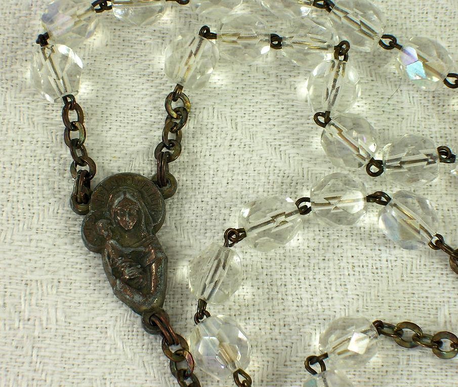 Lovely Vintage Catholic Religious Rosary Faceted AB Crystals Italy Lovely Vintage Catholic Religious Rosary Faceted AB Crystals Italy