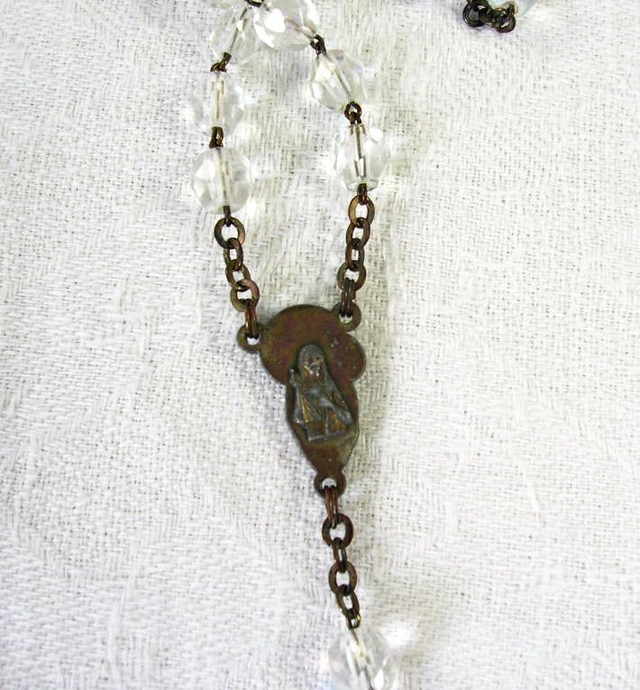 Lovely Vintage Catholic Religious Rosary Faceted AB Crystals Italy Lovely Vintage Catholic Religious Rosary Faceted AB Crystals Italy