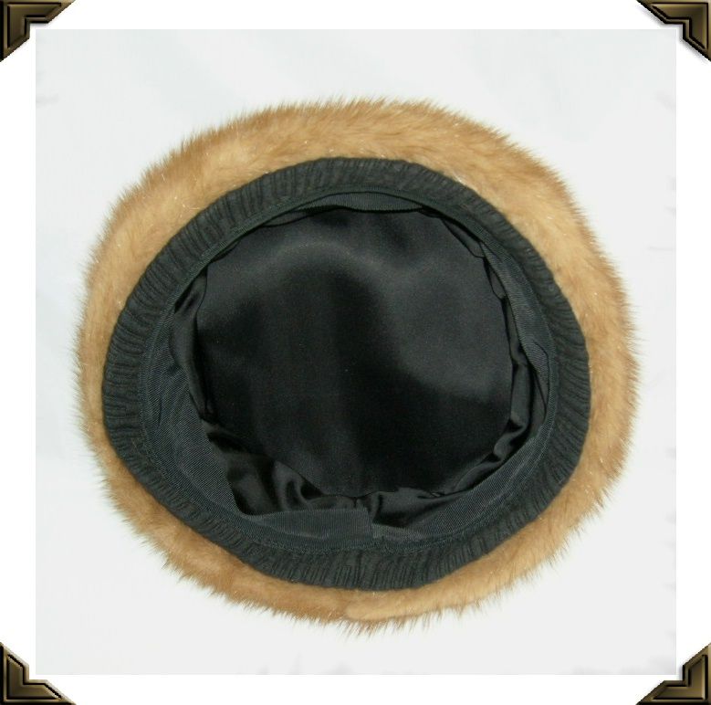 Elegant Vintage Pill Box Hat Black Textured Fabric & Mink Fur Elegant Vintage Pill Box Hat Black Textured Fabric & Mink Fur
