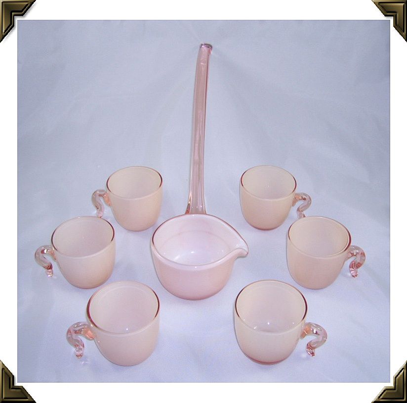 Elegant Pink Glass Cased/Overlay Punch Bowl Cups & Ladle Elegant Pink Glass Cased/Overlay Punch Bowl Cups & Ladle