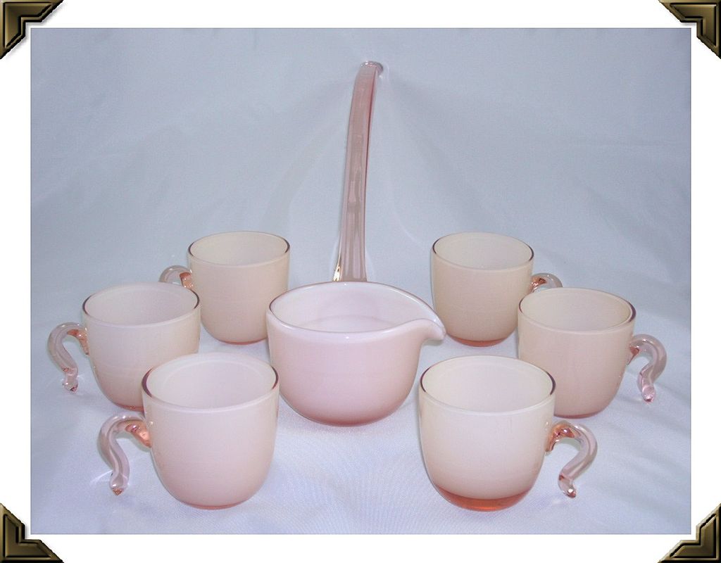 Elegant Pink Glass Cased/Overlay Punch Bowl Cups & Ladle Elegant Pink Glass Cased/Overlay Punch Bowl Cups & Ladle