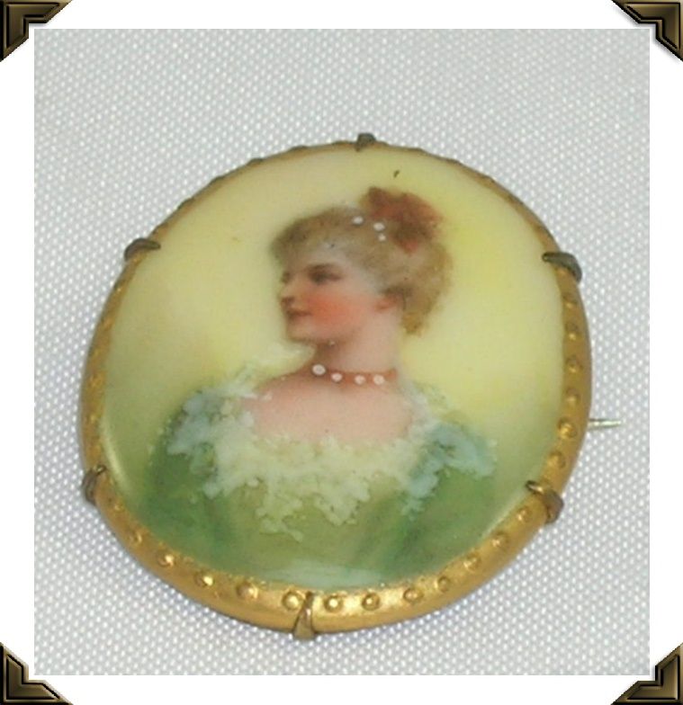 Victorian Hand Painted Porcelain Portrait Brooch Pin 1900-1920's Victorian Hand Painted Porcelain Portrait Brooch Pin 1900-1920's