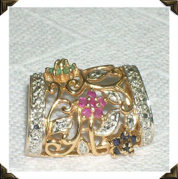 Lovely Feminine Scarf/Ribbon Slide Glass Flowers 925 WM Lovely Feminine Scarf/Ribbon Slide Glass Flowers 925 WM