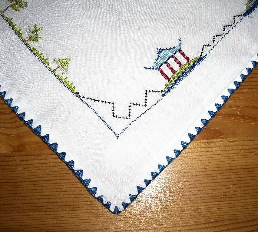 Darling Vintage White Baby Doll Pillow Sham/Case Cross Stitch Asian Pagoda Design Darling Vintage White Baby Doll Pillow Sham/Case Cross Stitch Asian Pagoda Design