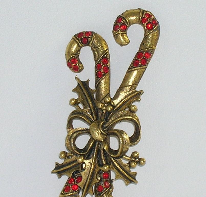 Weiss Vintage Red Rhinestone Candy Cane Bow & Holly Brooch Pin Weiss Vintage Red Rhinestone Candy Cane Bow & Holly Brooch Pin