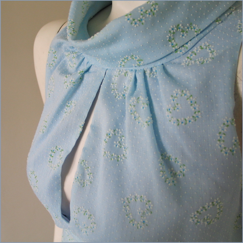 Vintage 1970s Light Blue Psuedo Halter Maxi Dress with Flocked Hearts Vintage 1970s Light Blue Psuedo Halter Maxi Dress with Flocked Hearts