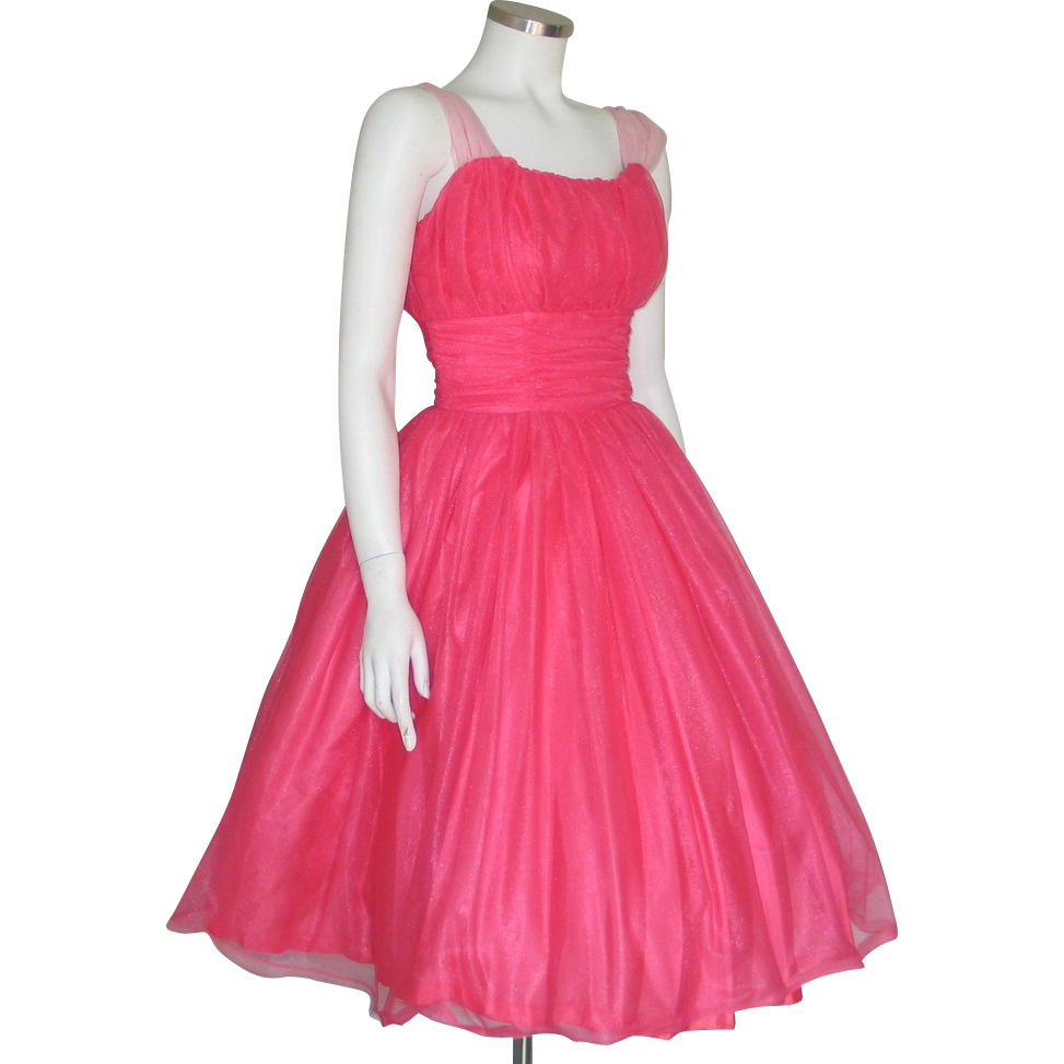 Vintage 1960s Bright Hot Pink Cocktail Party Dream Dress XS S from