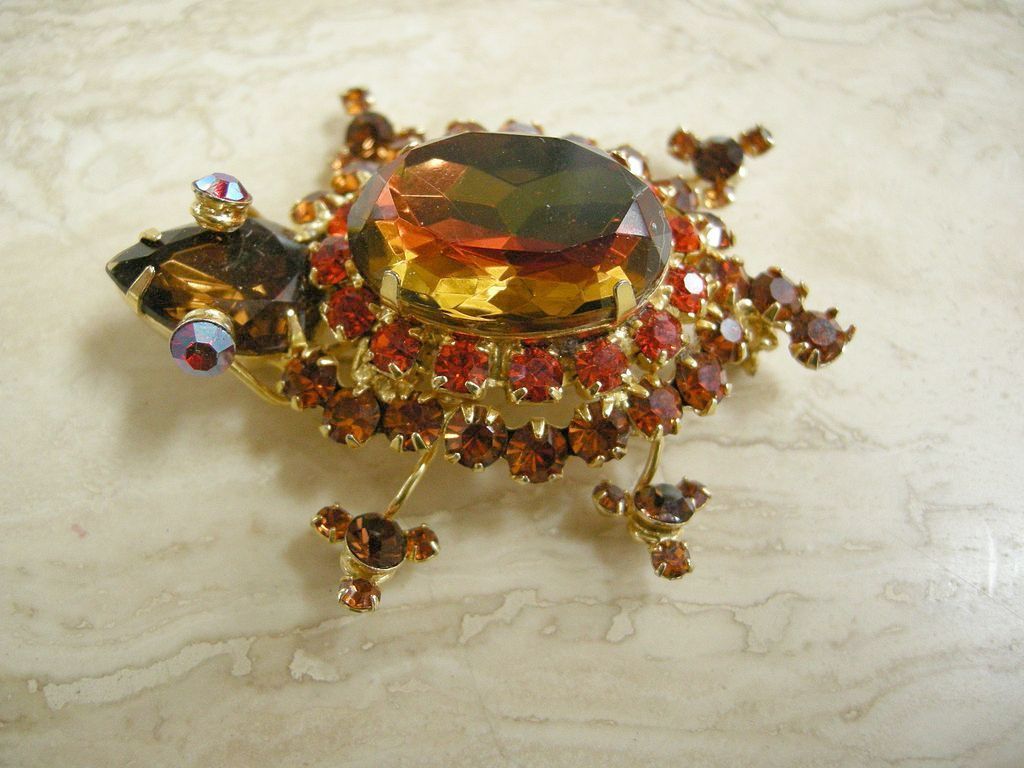 Vintage Juliana Watermelon Autumn Shades Turtle Brooch Vintage Juliana Watermelon Autumn Shades Turtle Brooch