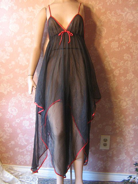 Bewitching Black Double Chiffon Vintage Hanky Hem Nightgown S M Bewitching Black Double Chiffon Vintage Hanky Hem Nightgown S M