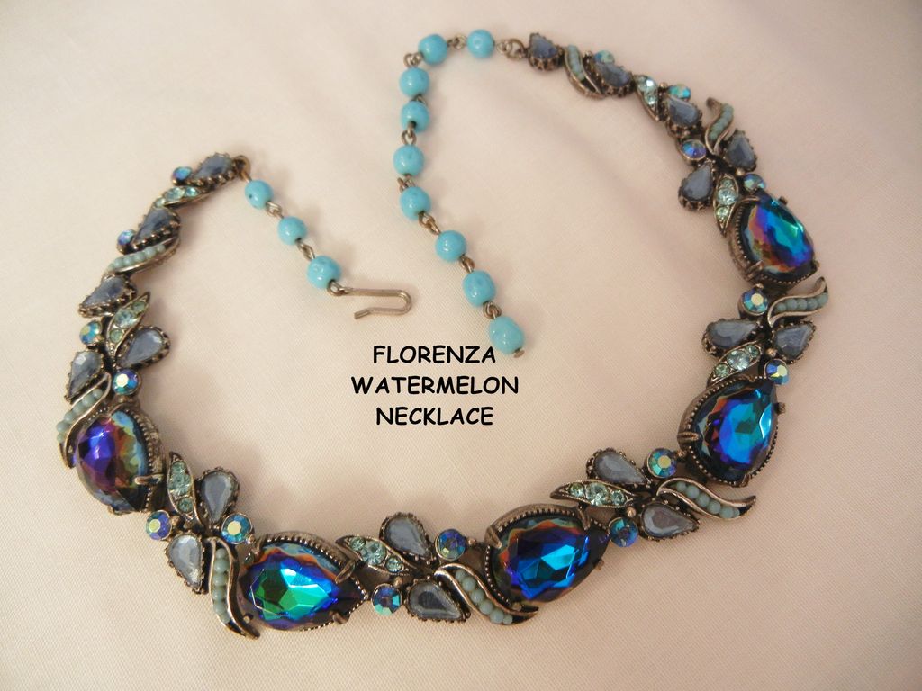 Rare Florenza blue purple watermelon simulated turquoise rhinestone Necklace Rare Florenza blue purple watermelon simulated turquoise rhinestone Necklace