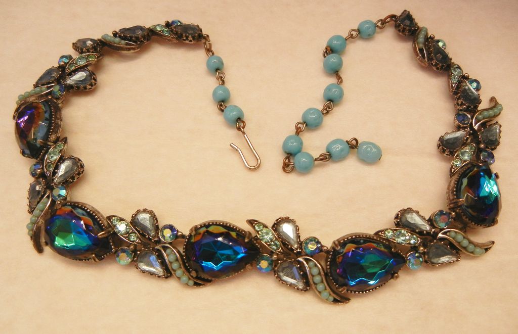 Rare Florenza blue purple watermelon simulated turquoise rhinestone Necklace Rare Florenza blue purple watermelon simulated turquoise rhinestone Necklace
