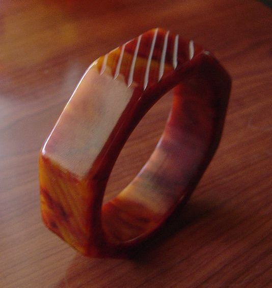 Carved Octagon Marbled Caramel Bakelite Bangle Bracelet Carved Octagon Marbled Caramel Bakelite Bangle Bracelet