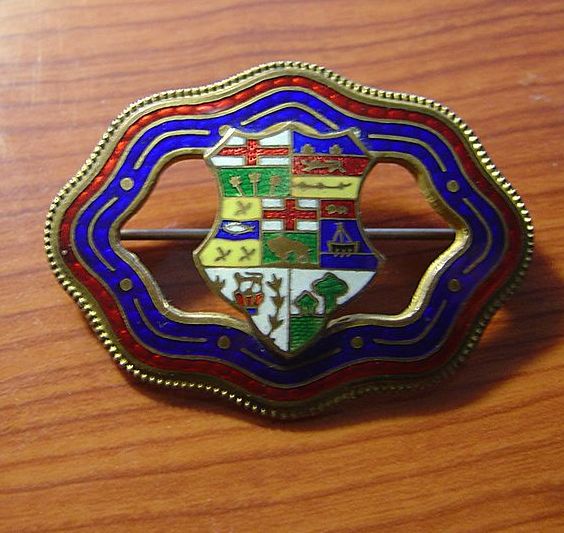 Vintage Guilloche Coat of Arms Heraldic Pin c. 1905 Vintage Guilloche Coat of Arms Heraldic Pin c. 1905