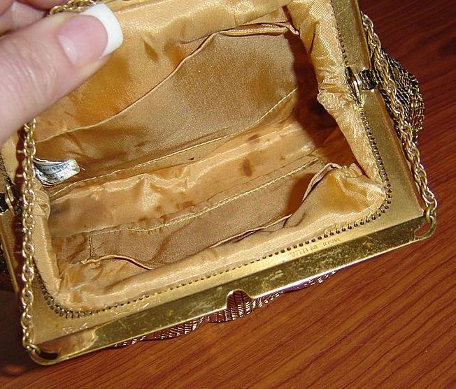 Vintage Whiting and Davis Goldtone Mesh Evening Bag with Rhinestone Accents Vintage Whiting and Davis Goldtone Mesh Evening Bag with Rhinestone Accents