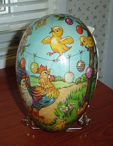 Vintage German Paper Mache Easter Egg Candy Container Vintage German Paper Mache Easter Egg Candy Container