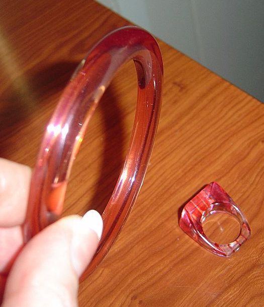 Vintage Translucent Pink Geometric Lucite Ring and Bangle Bracelet Vintage Translucent Pink Geometric Lucite Ring and Bangle Bracelet