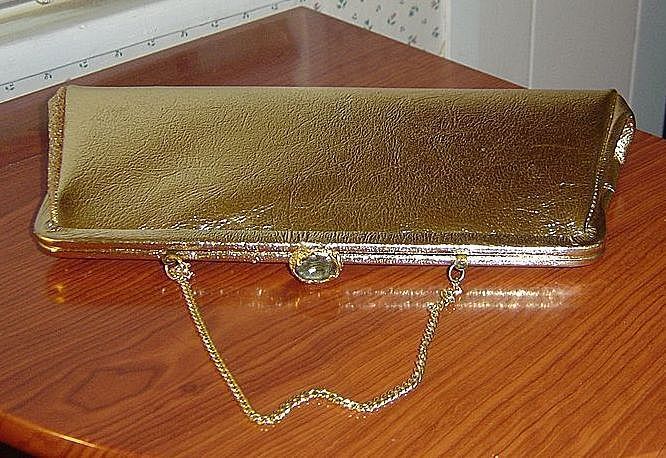 Gold Lame` with Glitter and Rhinestone Accent Convertible Clutch Evening Bag Purse Gold Lame` with Glitter and Rhinestone Accent Convertible Clutch Evening Bag Purse