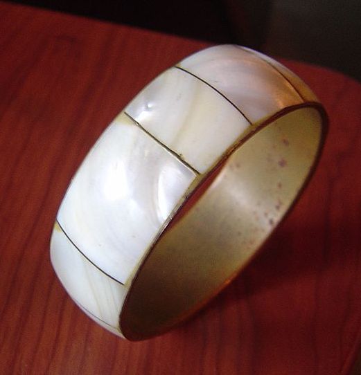Vintage Brass and Mother of Pearl Bangle Bracelet Vintage Brass and Mother of Pearl Bangle Bracelet