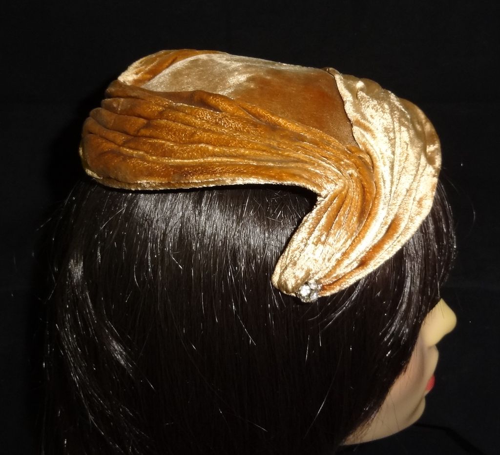 Light Brown Velour Asymmetrical Hat with Rhinestone Accents by Janet Light Brown Velour Asymmetrical Hat with Rhinestone Accents by Janet