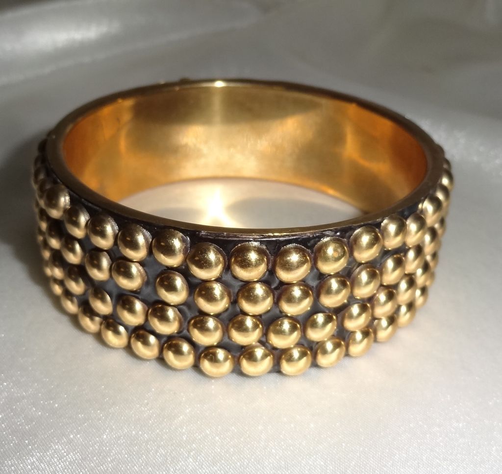 Vintage Studded Brass and Black Enamel Bangle Bracelet Vintage Studded Brass and Black Enamel Bangle Bracelet