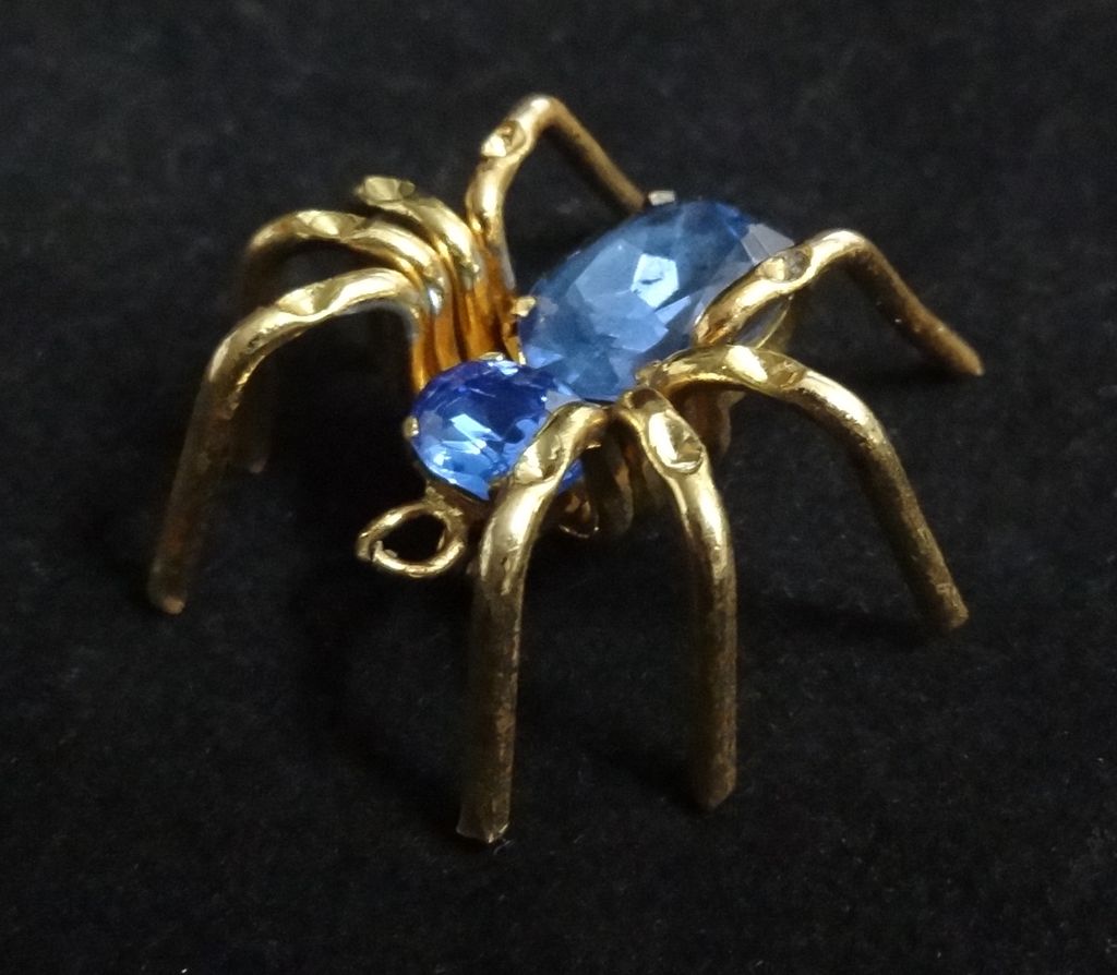 Vintage 1940's Blue Czech Glass Spider Pin Vintage 1940's Blue Czech Glass Spider Pin