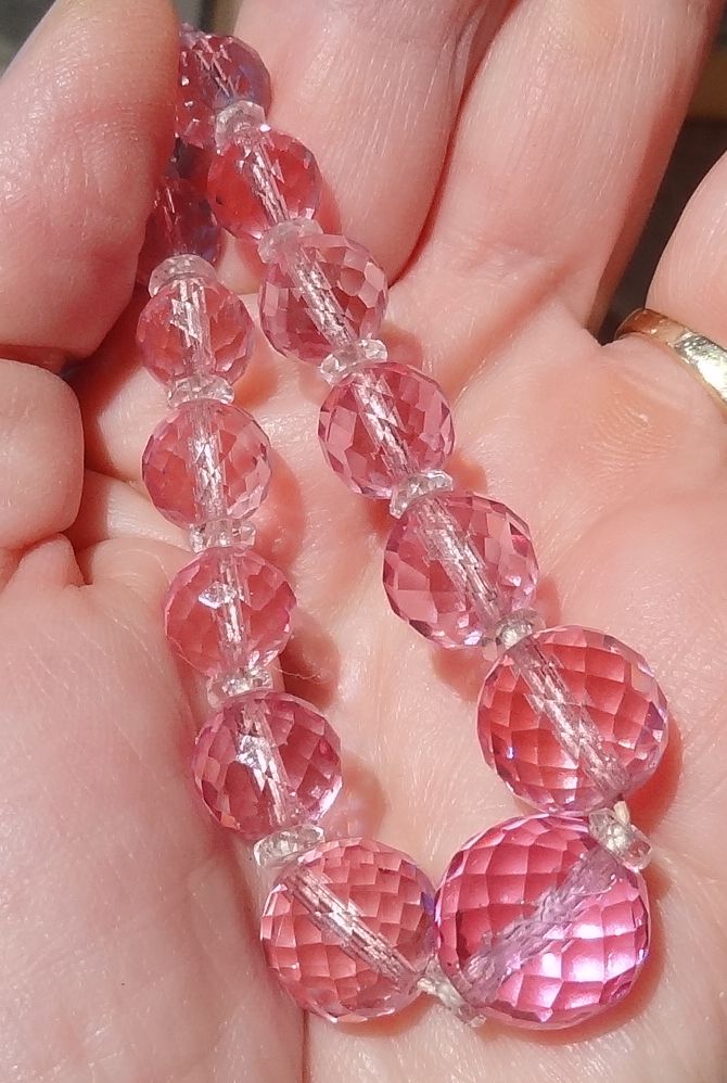 Dazzling Art Deco Sterling and Pink Prism-Faceted Glass Beaded Necklace Dazzling Art Deco Sterling and Pink Prism-Faceted Glass Beaded Necklace